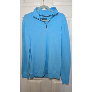 1888 SADDLEBRED Medium BLUE LONG SLEEVE ZIPPER POLO COTTON/POLYESTER